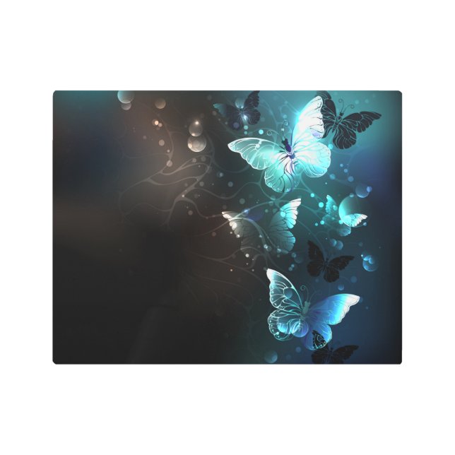 Mint Night Butterflies Metal Print (Front)