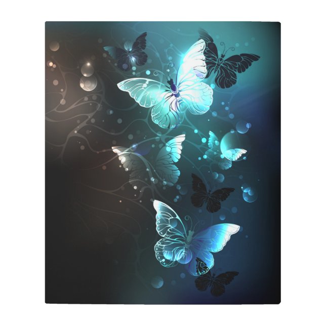 Mint Night Butterflies Metal Print (Front)