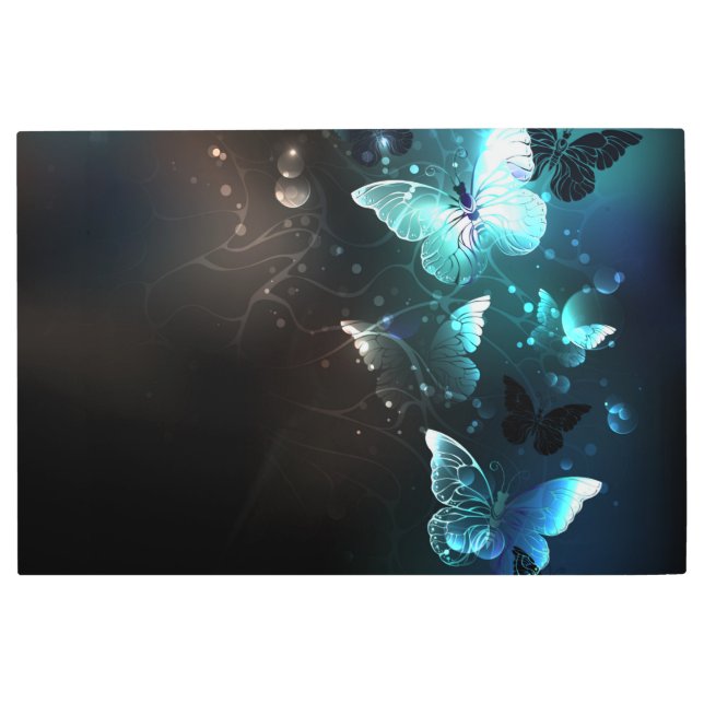 Mint Night Butterflies Metal Print (Front)