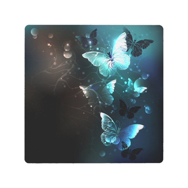 Mint Night Butterflies Metal Print (Front)