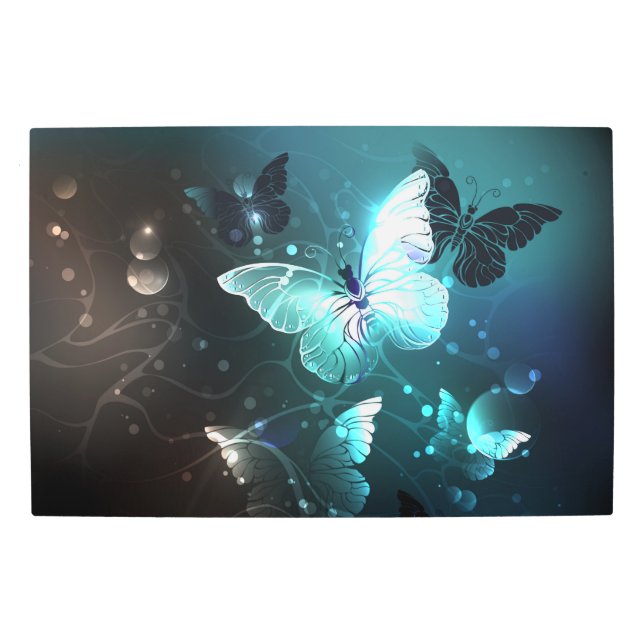 Mint Night Butterflies Metal Print (Front)