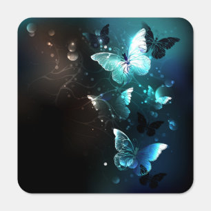 Mint Night Butterflies Metal Sign