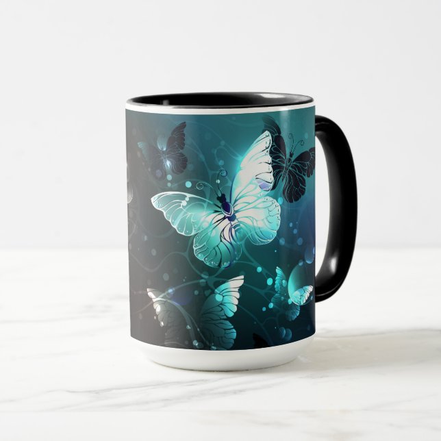 Mint Night Butterflies Mug (Front Right)