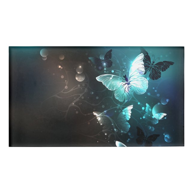 Mint Night Butterflies Name Tag (Front)