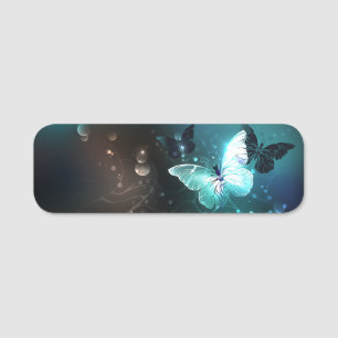 Mint Night Butterflies Name Tag
