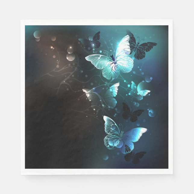 Mint Night Butterflies Napkins (Front)