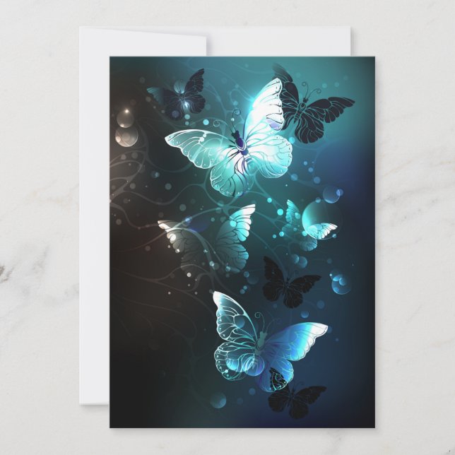 Mint Night Butterflies Note Card (Front)