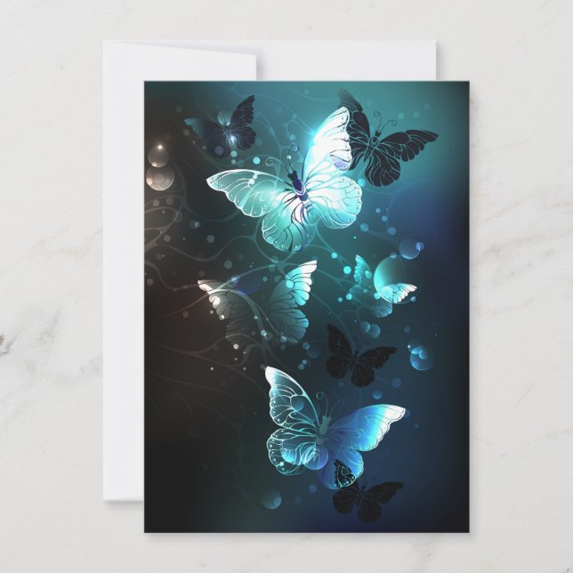 Mint Night Butterflies Note Card (Front)