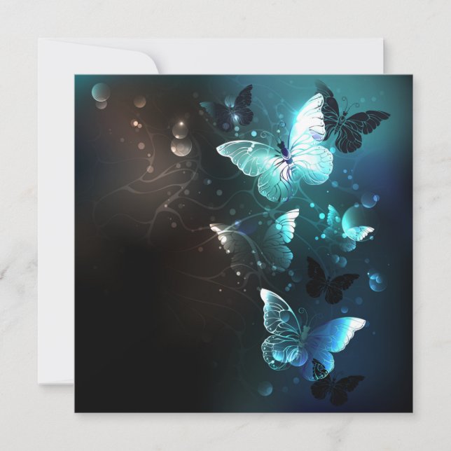 Mint Night Butterflies Note Card (Front)
