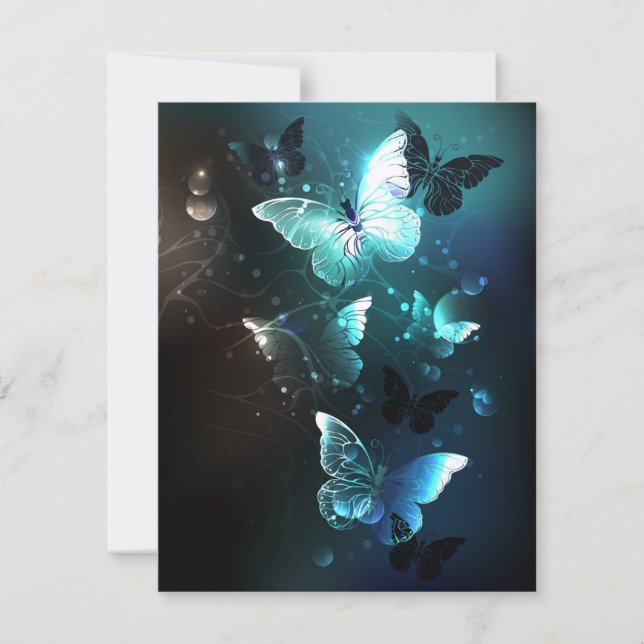 Mint Night Butterflies Note Card (Front)