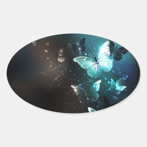 Mint Night Butterflies Oval Sticker