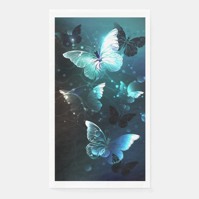Mint Night Butterflies Paper Guest Towels (Front)