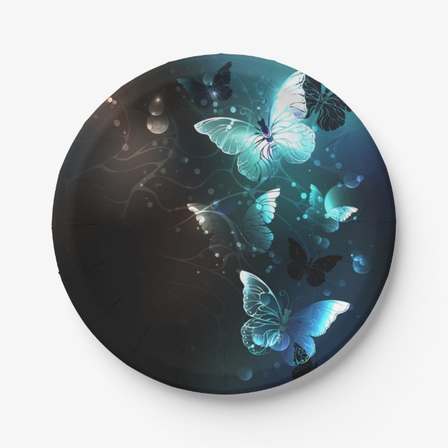 Mint Night Butterflies Paper Plates (Front)