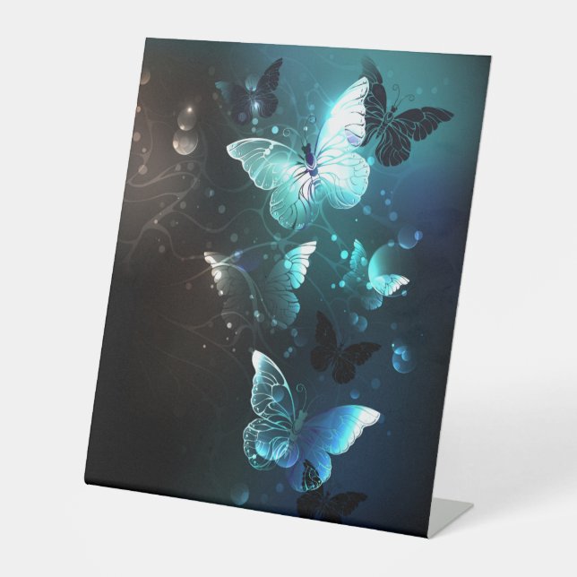 Mint Night Butterflies Pedestal Sign (Front)