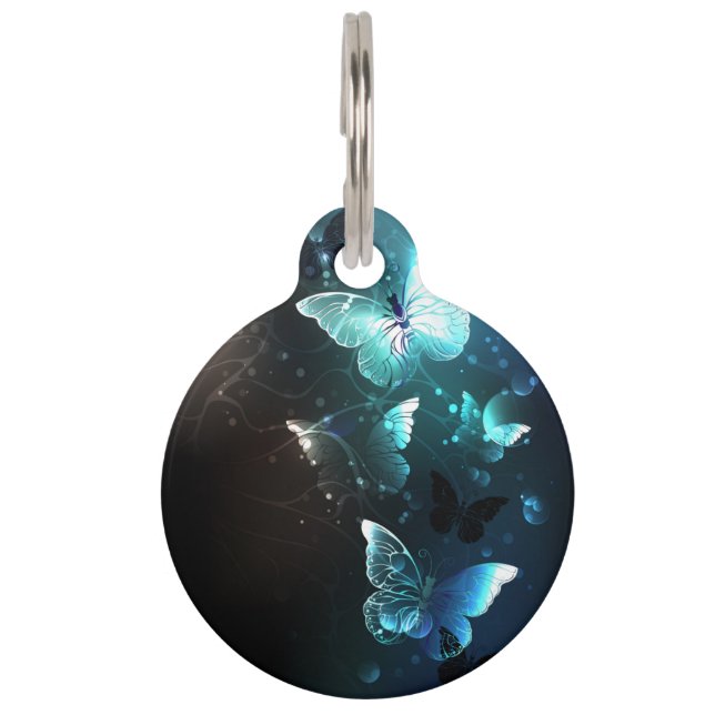 Mint Night Butterflies Pet ID Tag (Front)