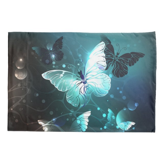 Mint Night Butterflies Pillow Case (Back-Left)