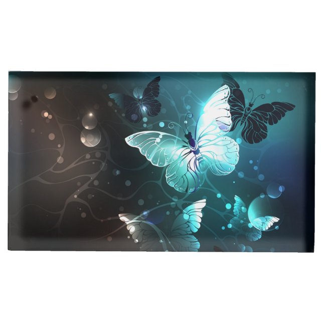 Mint Night Butterflies Place Card Holder (Front)