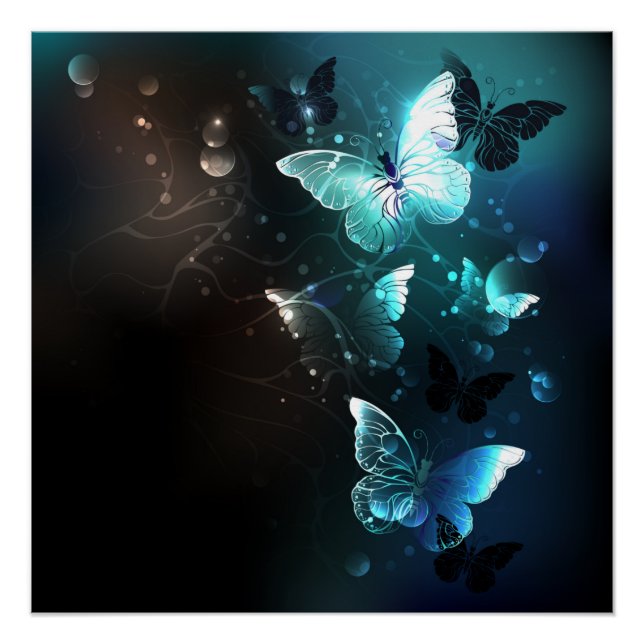 Mint Night Butterflies Poster (Front)