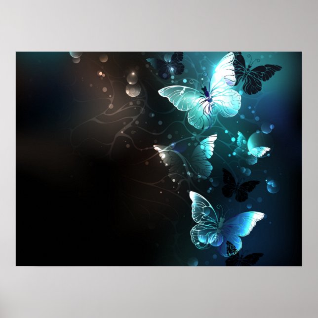 Mint Night Butterflies Poster (Front)