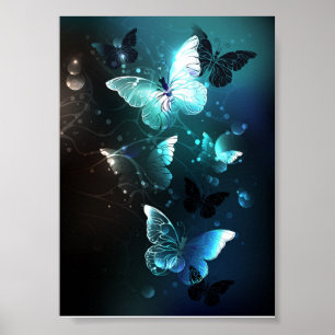 Mint Night Butterflies Poster