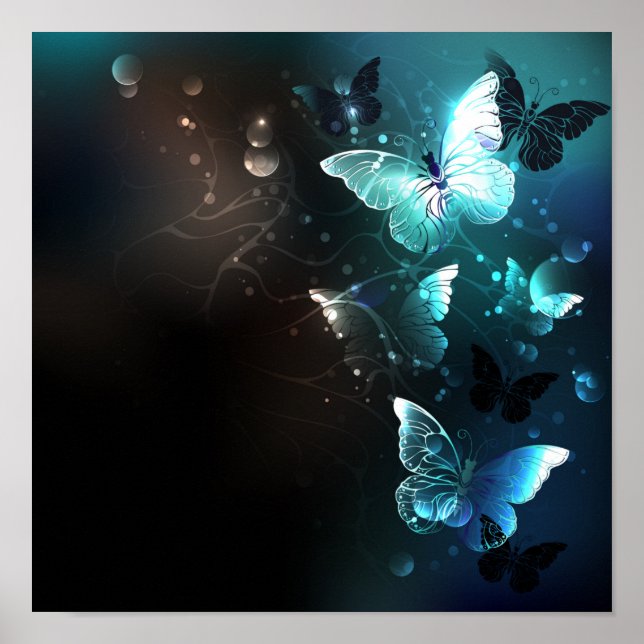 Mint Night Butterflies Poster (Front)