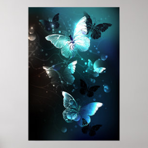 Mint Night Butterflies Poster