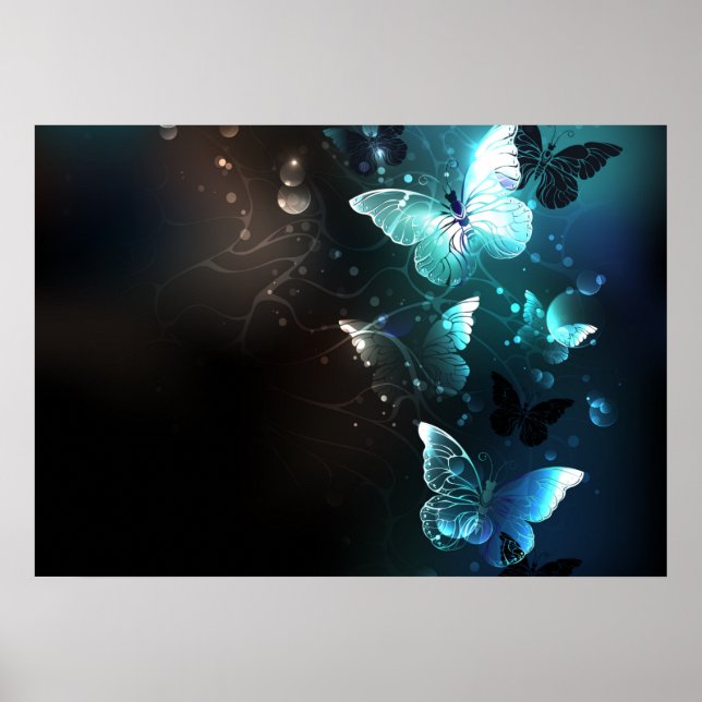 Mint Night Butterflies Poster (Front)