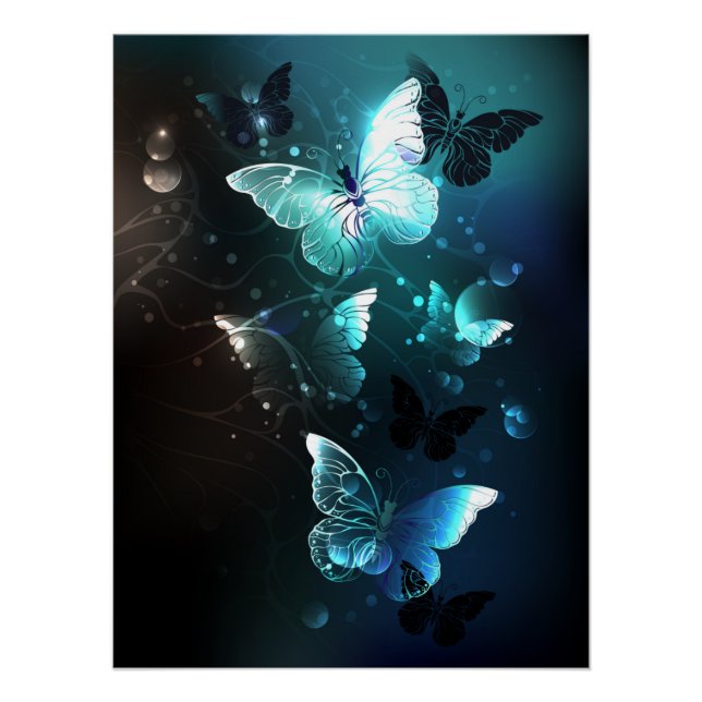 Mint Night Butterflies Poster (Front)
