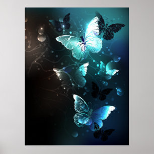 Mint Night Butterflies Poster