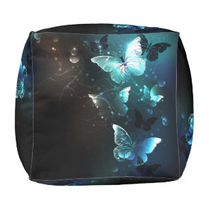 Mint Night Butterflies Pouf