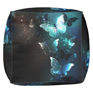 Mint Night Butterflies Pouf