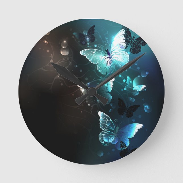 Mint Night Butterflies Round Clock (Front)