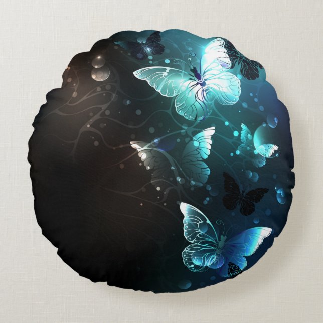 Mint Night Butterflies Round Pillow (Front)