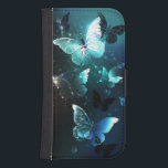 Mint Night Butterflies Galaxy S4 Wallet Case<br><div class="desc">Mint night glowing butterflies on black abstract background.</div>