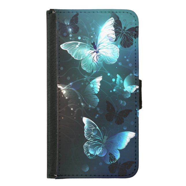 Mint Night Butterflies Samsung Galaxy Wallet Case (Front)