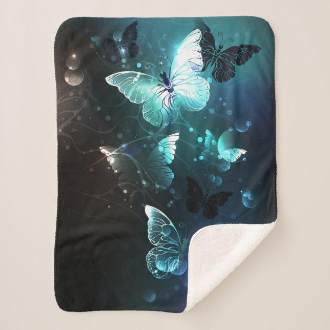 Mint Night Butterflies Sherpa Blanket (Front)