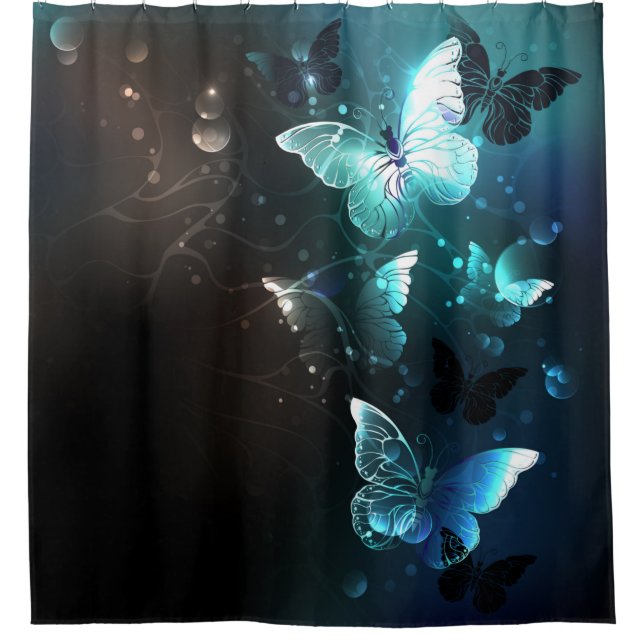 Mint Night Butterflies Shower Curtain (Front)