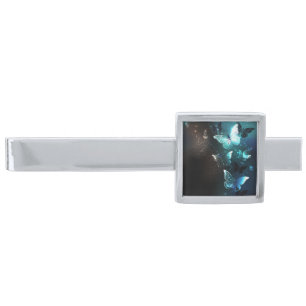 Mint Night Butterflies Silver Finish Tie Bar