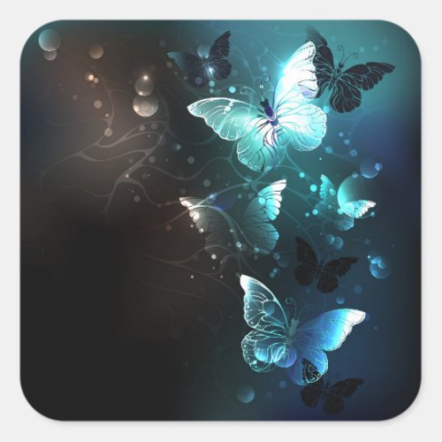 Mint Night Butterflies Square Sticker