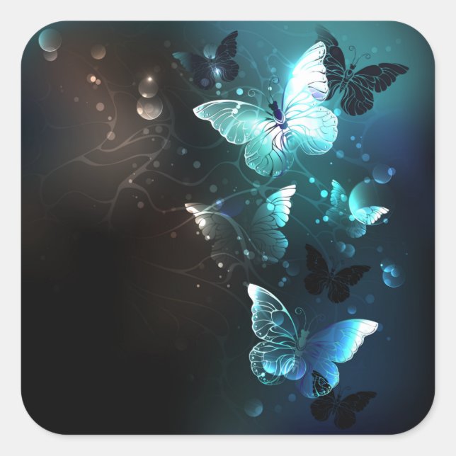 Mint Night Butterflies Square Sticker (Front)