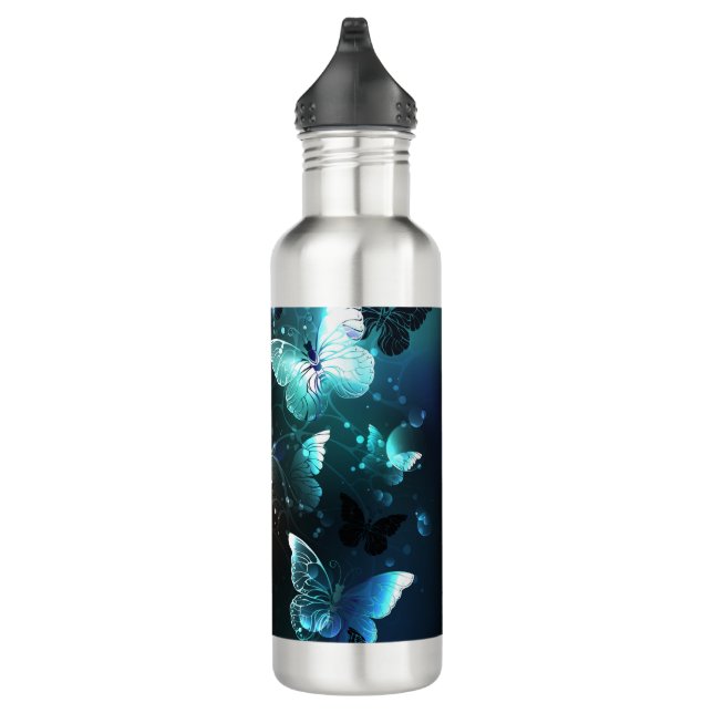 Mint Night Butterflies Stainless Steel Water Bottle (Right)