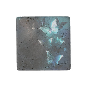 Mint Night Butterflies Stone Magnet
