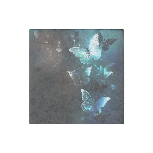 Mint Night Butterflies Stone Magnet (Front)