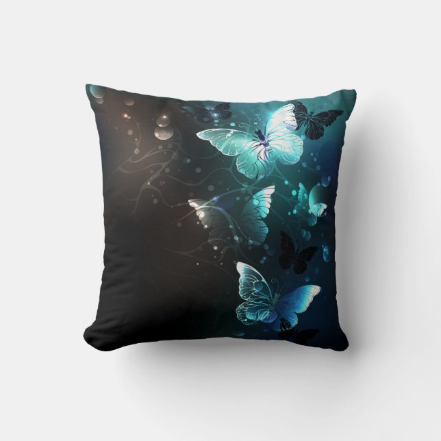 Mint Night Butterflies Throw Pillow (Front)