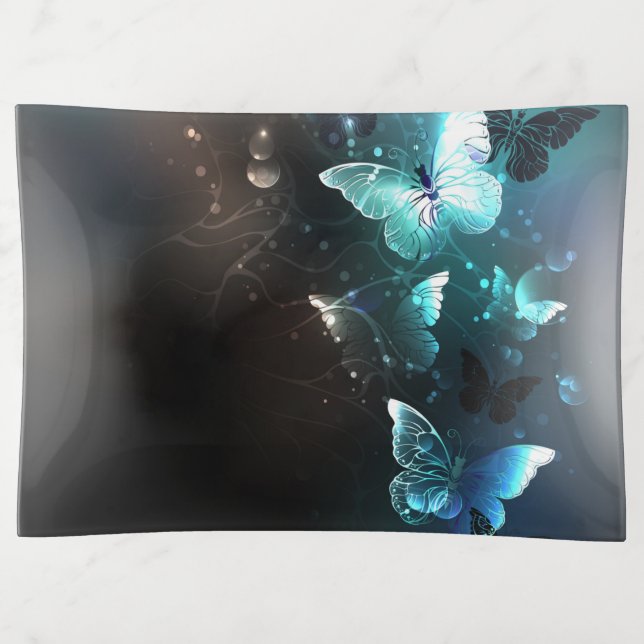 Mint Night Butterflies Trinket Tray (Front)