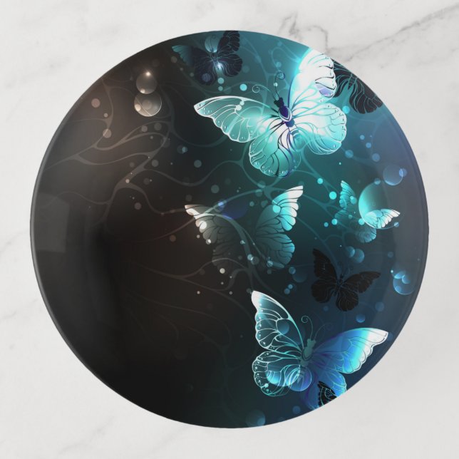 Mint Night Butterflies Trinket Tray (Front)