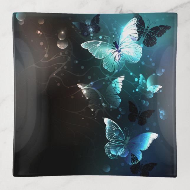 Mint Night Butterflies Trinket Tray (Front)