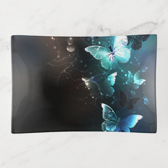 Mint Night Butterflies Trinket Tray (Front)