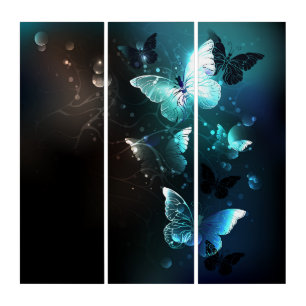 Mint Night Butterflies Triptych