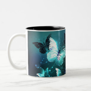 Mint Night Butterflies Two-Tone Coffee Mug